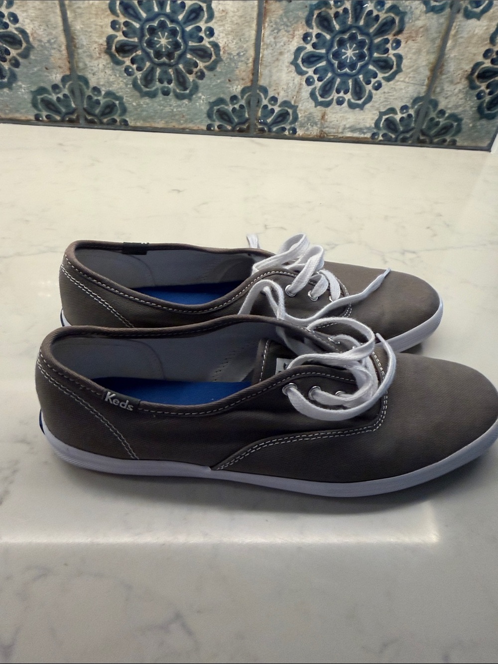 Keds Women's Gray Canvas Lace-Up Sneakers with White Laces